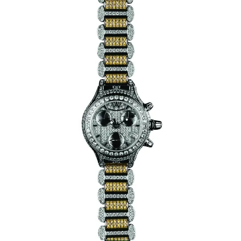 Women's Watch - Aire Parlay Swiss Made Quartz Chronograph Full White and Yellow Diamonds