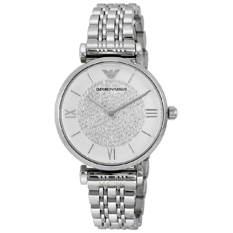 Emporio Armani White Crystal Pave Dial Stainless Steel Ladies Watch AR1925