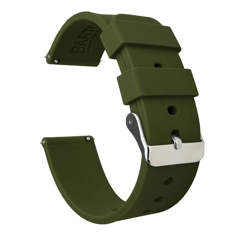 Army Green Silicone Rubber Quick Release Watch Band (16mm, 20mm, 22mm, 24mm SALE)