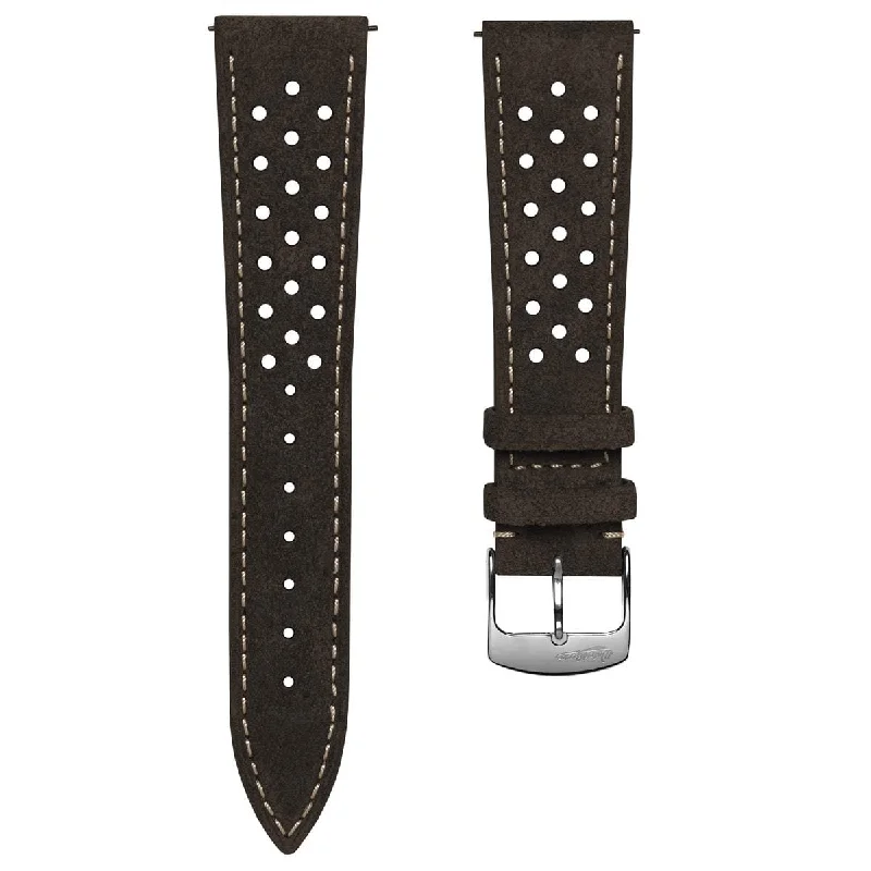 Beaufort Racing Conceria Opera Suede Perforated Watch Strap - Dark Brown