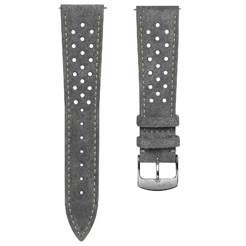 Beaufort Racing Conceria Opera Suede Perforated Watch Strap - Light Grey