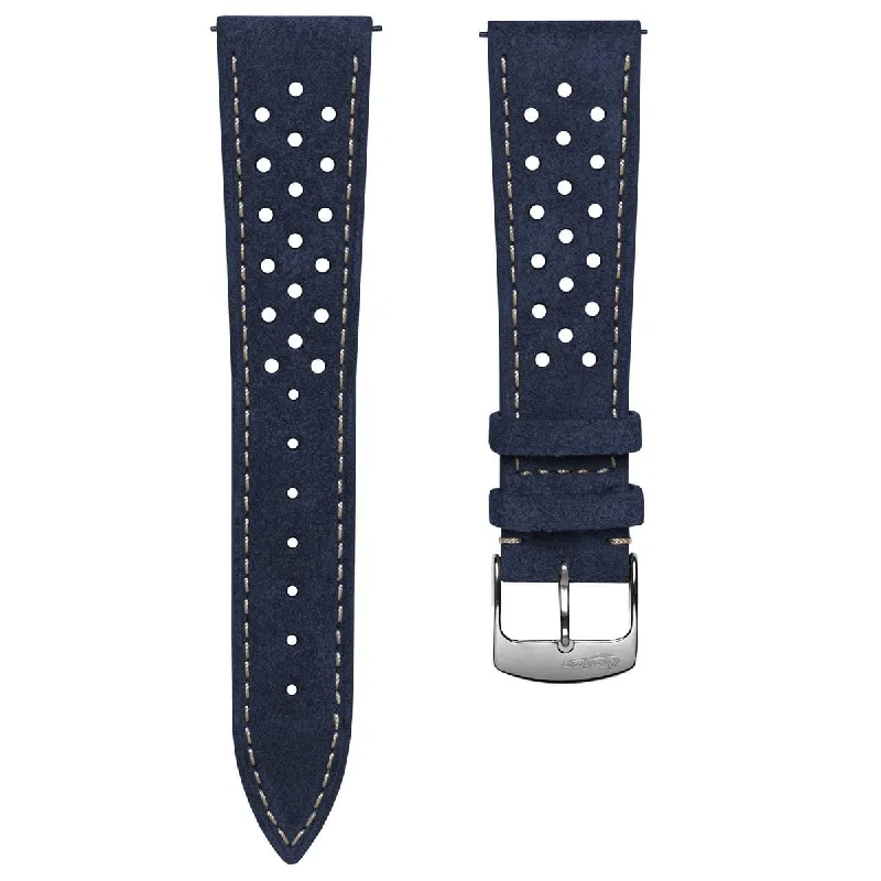 Beaufort Racing Conceria Opera Suede Perforated Watch Strap - Midnight Blue