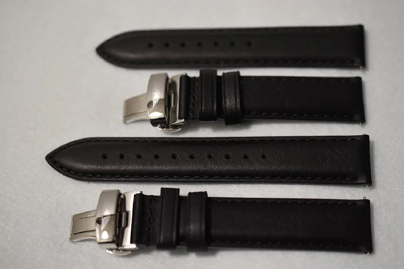 Black Aged Leather Watch Strap - Large