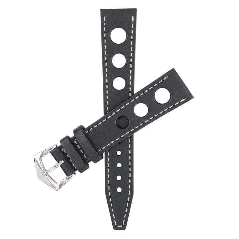 Black "Rally" Leather Watch Strap