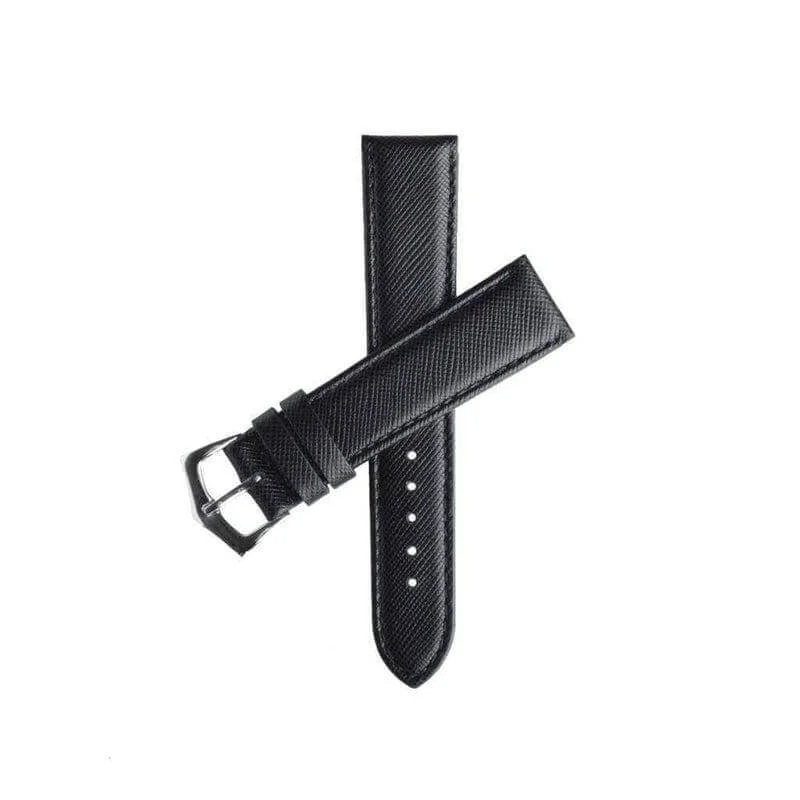 Black Saffiano Folded Edge Black Stitches Watch Strap