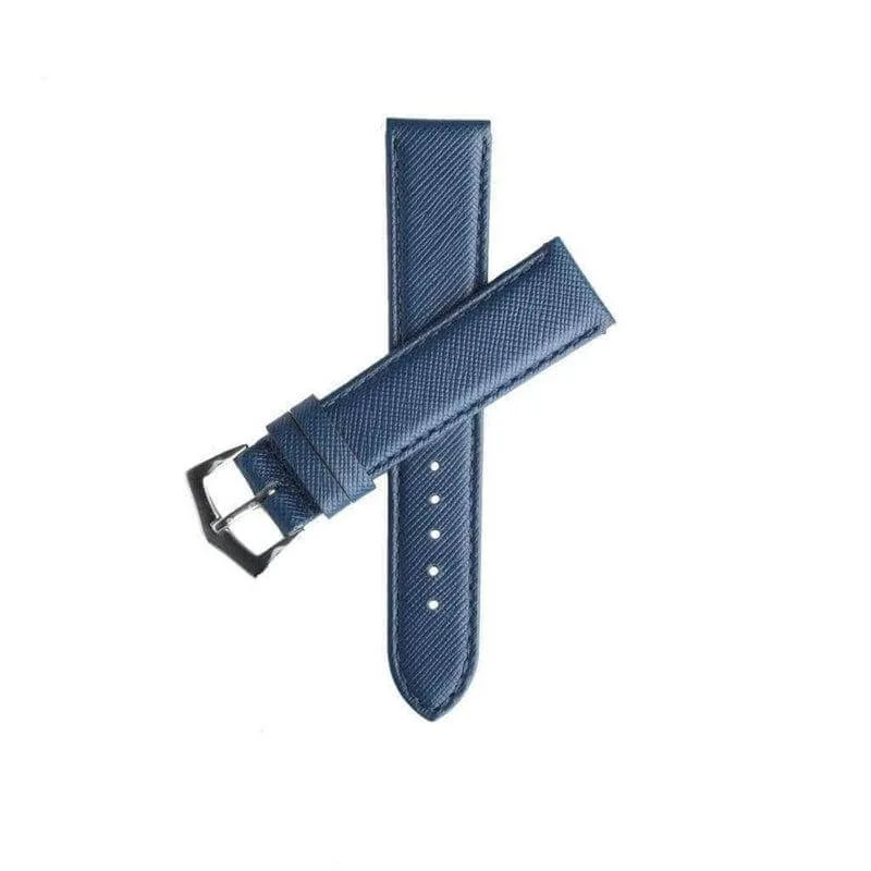 Blue Saffiano Folded Edge Blue Stitches Watch Strap