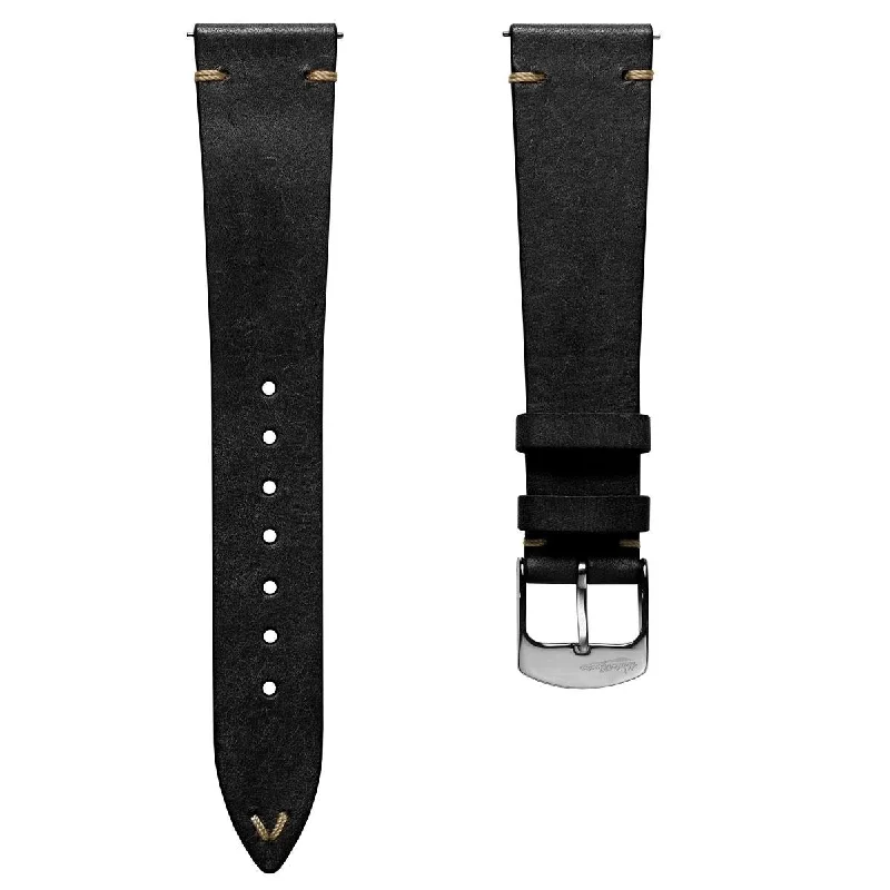 Charlbury V-Stitch Genuine Italian Leather Watch Strap - Black