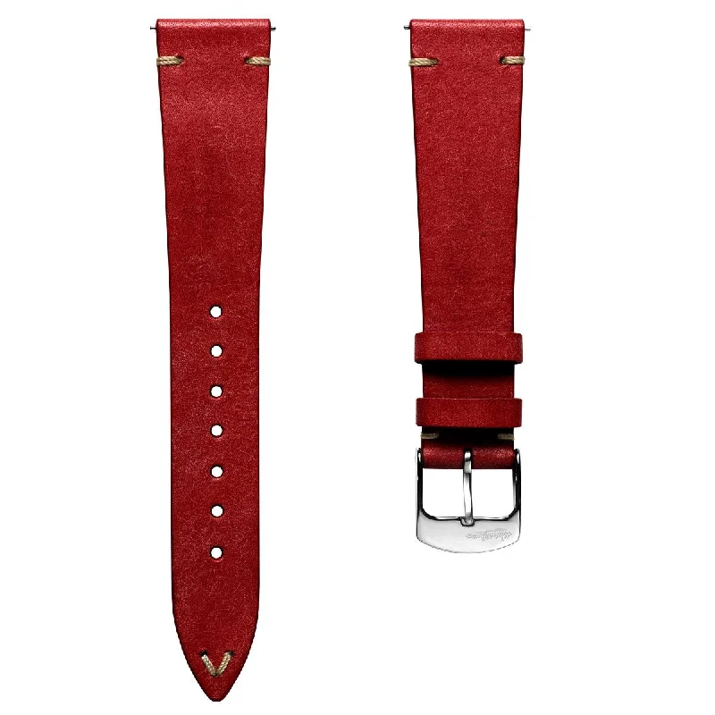 Charlbury V-Stitch Genuine Italian Leather Watch Strap - Bright Red