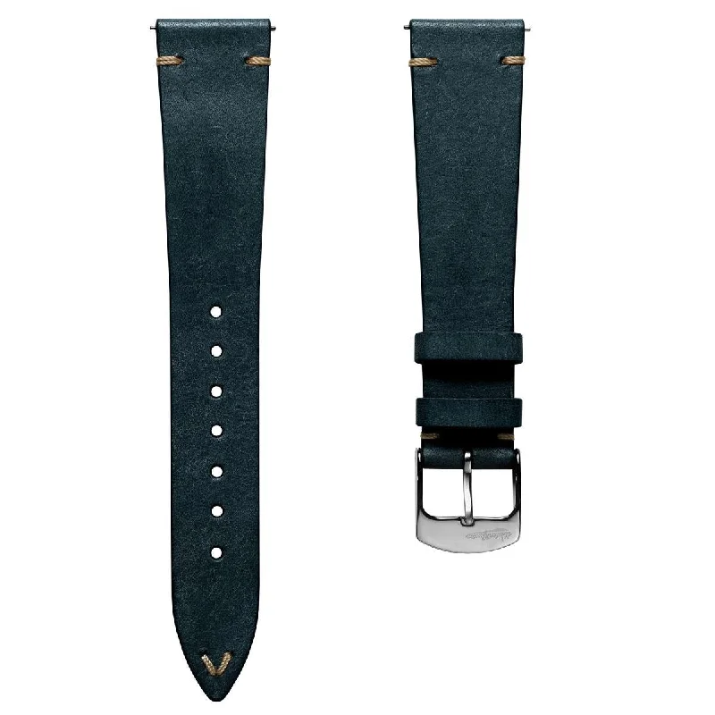 Charlbury V-Stitch Genuine Italian Leather Watch Strap - Dark Blue