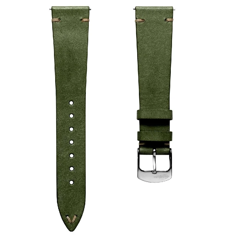 Charlbury V-Stitch Genuine Italian Leather Watch Strap - Earth Green