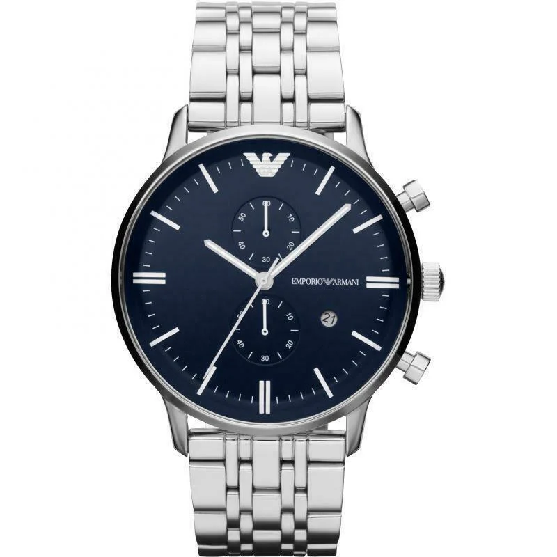 Emporio Armani Blue Dial Silver Men's Watch AR80013