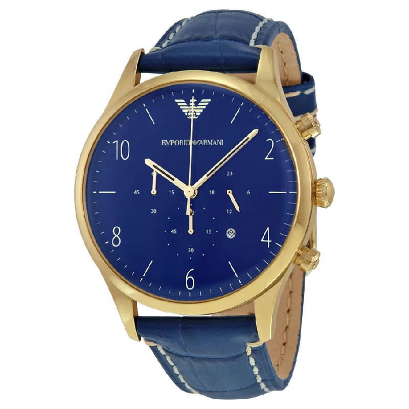 Emporio Armani Chronograph Blue Dial Blue Leather Men's  Watch AR1862