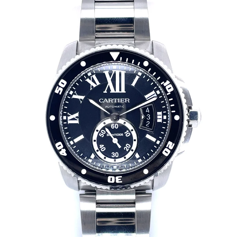 Estate Gents Cartier Calibre De Cartier Diver with Black Dial in Stainless Steel