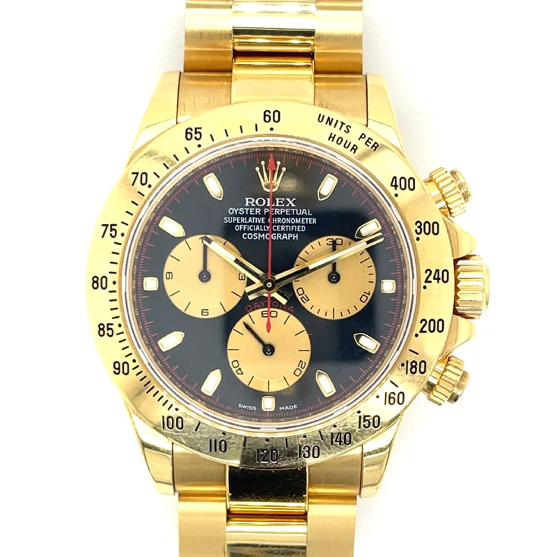 Estate Gents Rolex Daytona with Black Dial in 18k Yellow Gold