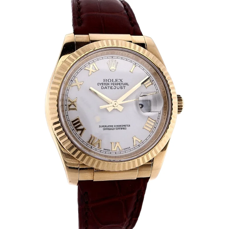 Estate Rolex 18k Yellow Gold Gents Oyster Perpetual Datejust White Dial 116138 C.2004