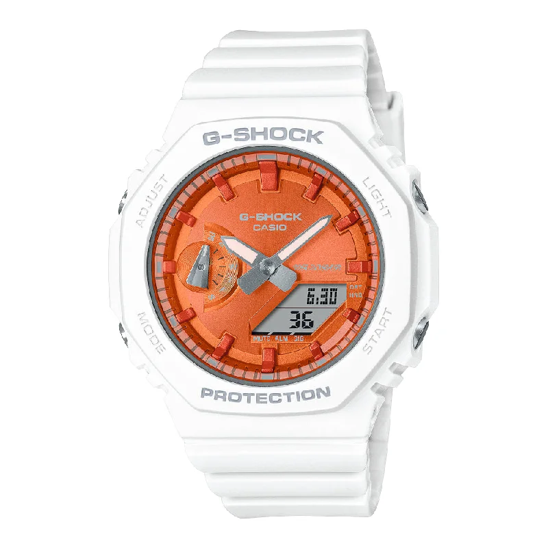 G-Shock Ladies Analog/Digital Resin Watch - Orange Dial With White Resin Case and Strap