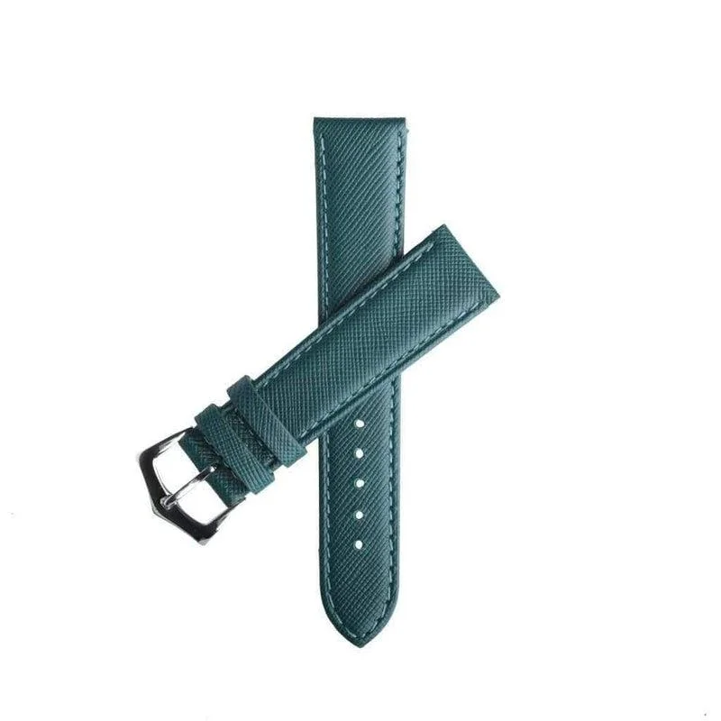 Green Saffiano Folded Edge Green Stitches Watch Strap