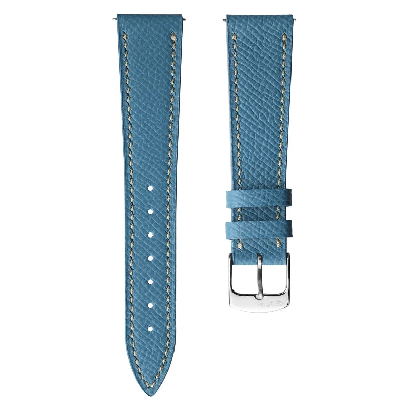 Hand Stitched Epsom Alpine Leather Watch Strap - Light Blue