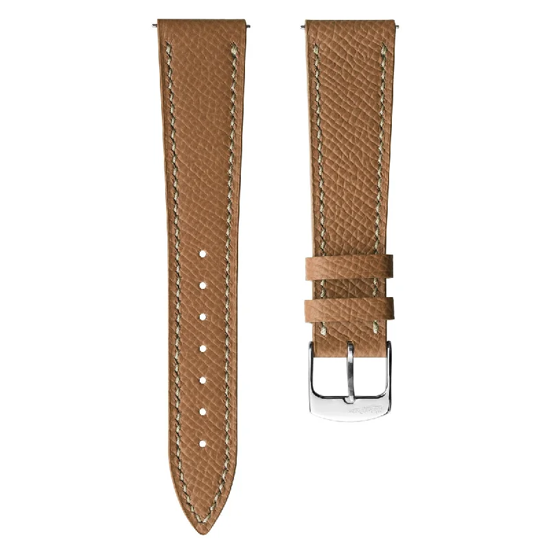 Hand Stitched Epsom Alpine Leather Watch Strap - Light Brown