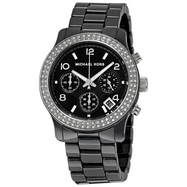 Michael Kors Black Dial Black Ceramic Bracelet Chronograph Watch MK5190