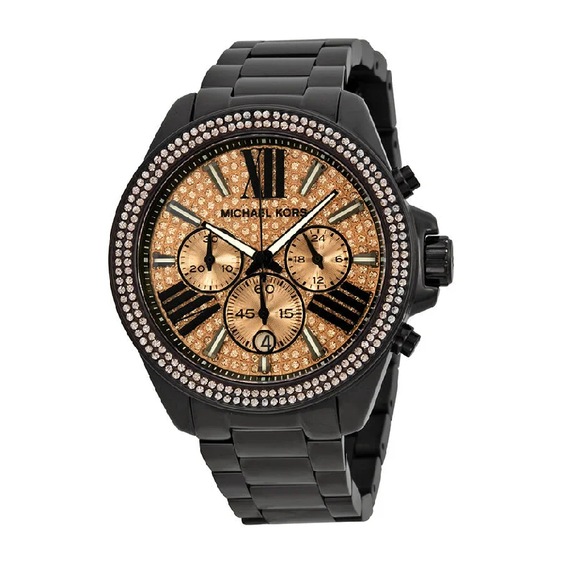 Michael Kors Everest  Chronograph Rose Dial Black Ion-plated Ladies Watch MK5879