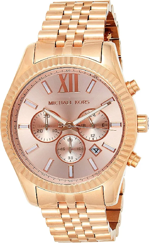 Michael Kors Lexington Chronograph Rose Dial Rose Gold-plated Men's Watch MK8319