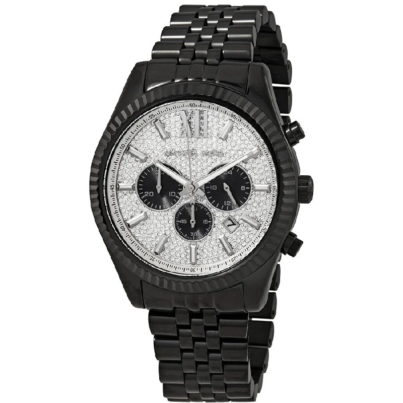 Michael Kors Lexington Chronograph Silver Crystal Pave Dial  Men's Watch MK8605