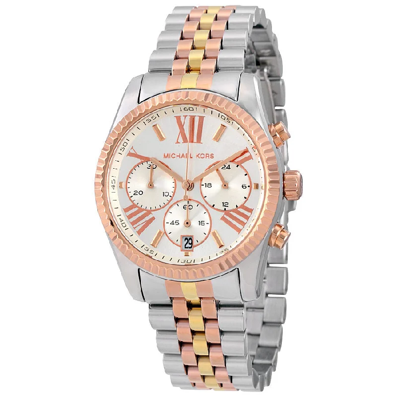 Michael Kors Lexington Chronograph Silver Dial Tri-Tone Ladies Watch MK5735