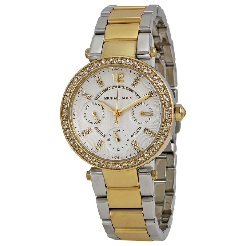 Michael Kors Mini Parker White Glitz Dial Steel Ladies Watch MK6055