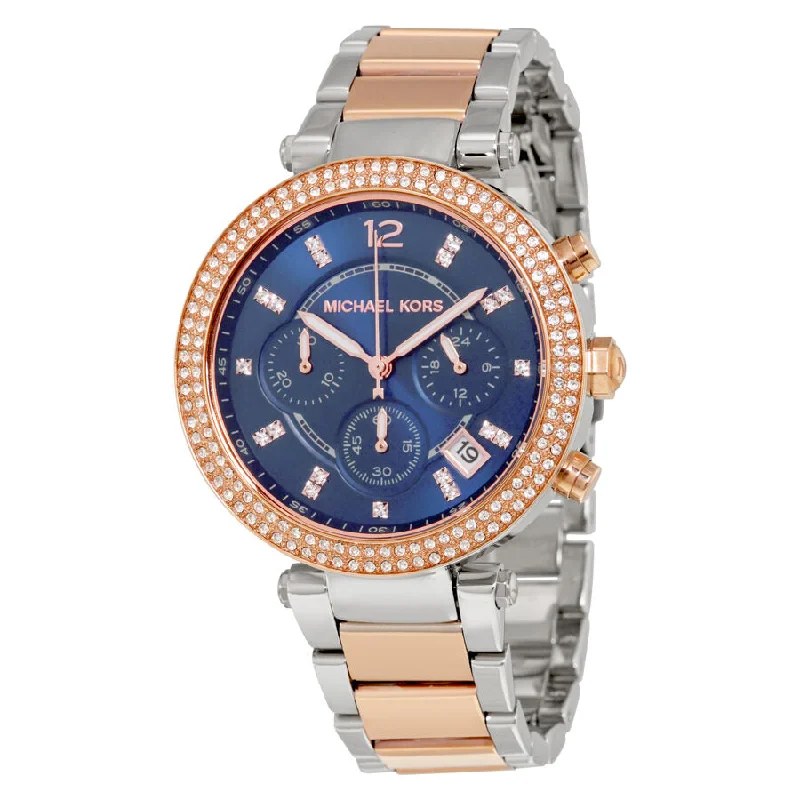 Michael Kors Parker Chronograph Blue Dial Two-tone Ladies Watch MK6141