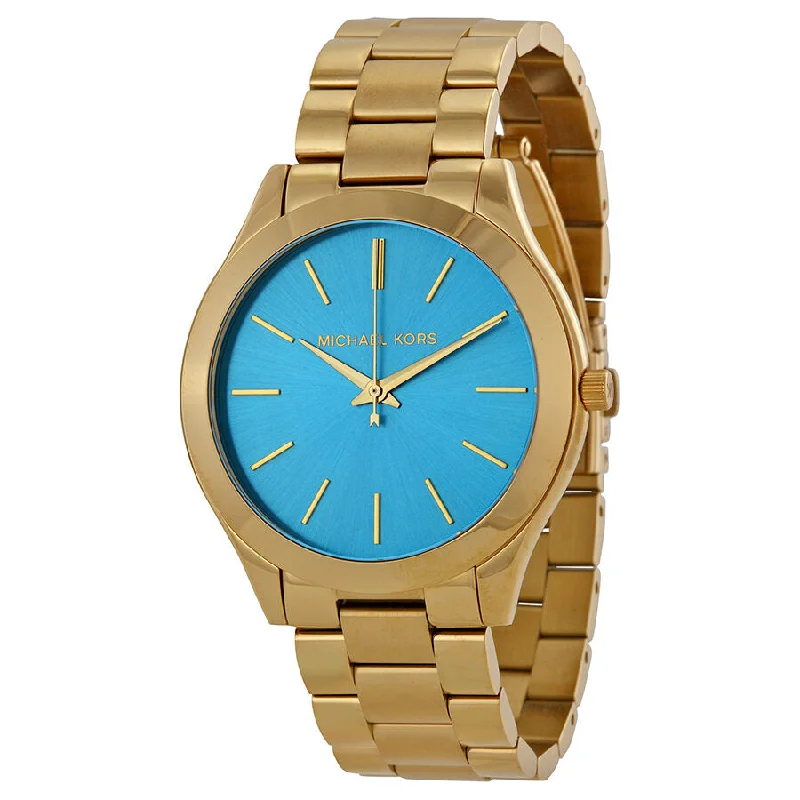 Michael Kors Runway Blue Dial Gold Tone Stainless Steel Ladies Watch MK3265