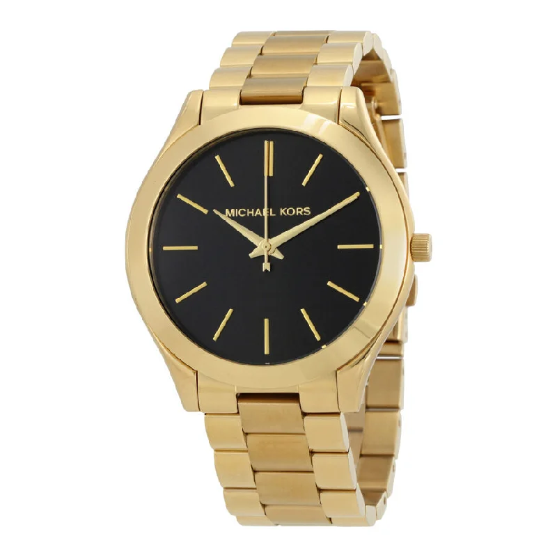 Michael Kors Slim Runway Black Dial Gold-tone Ladies Watch MK3478