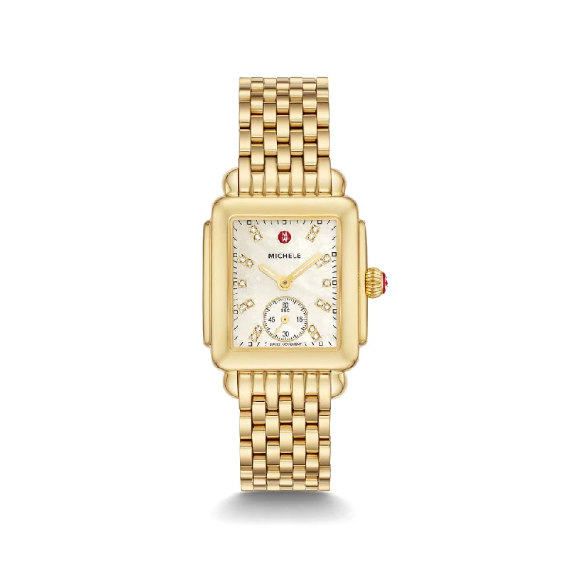 Michele Deco Mid Gold Diamond Dial Watch