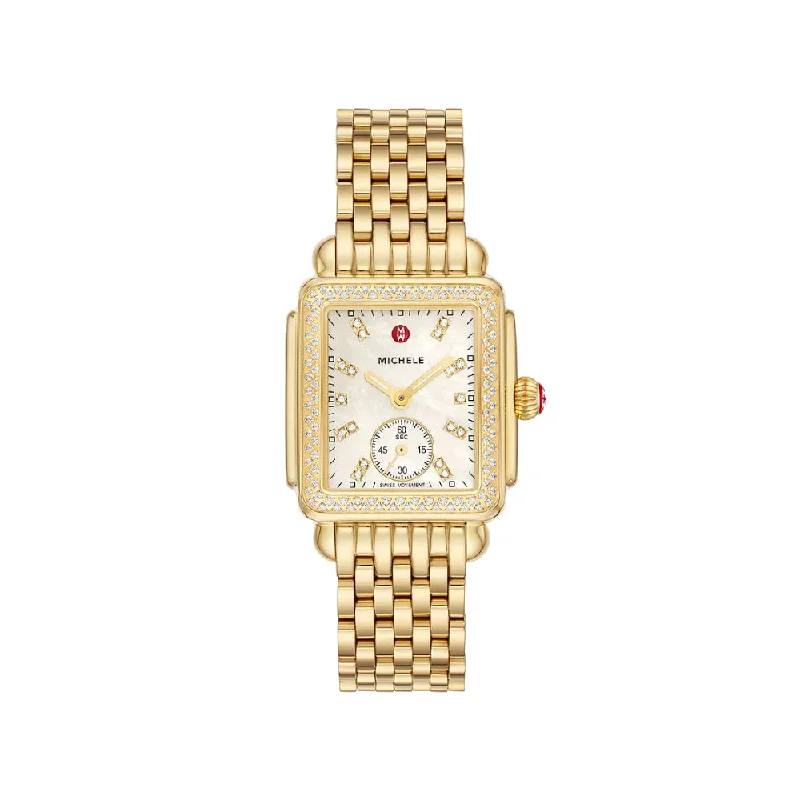 Michele Deco Mid Mother of Pearl Diamond Dial 18k Gold Plated