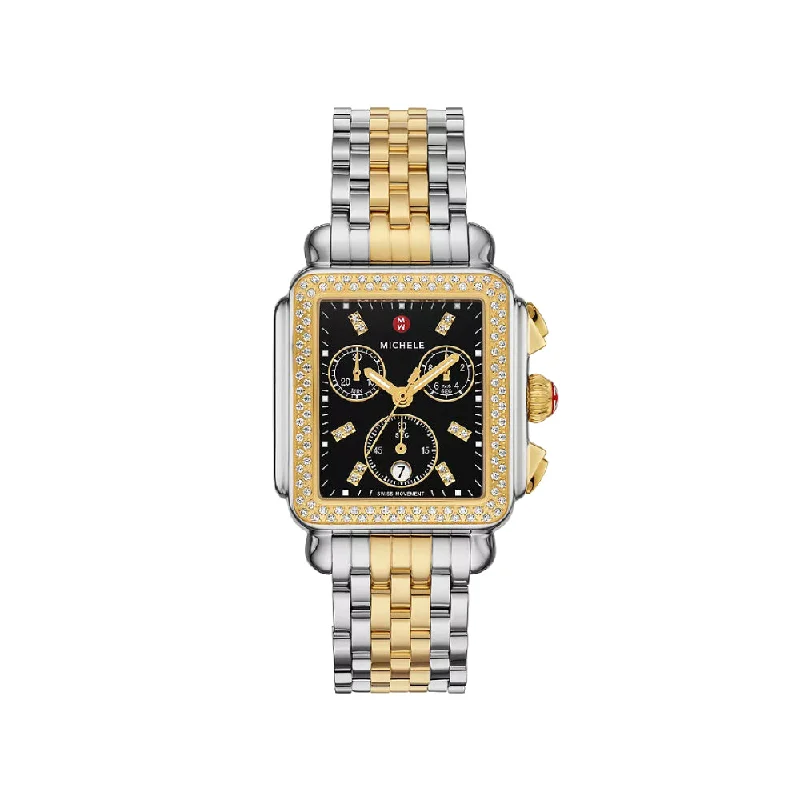 Michele Deco Stainless Steel Two-Tone Diamond Watch - Black Dial