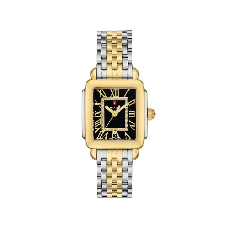 Michele Madison Deco Mid Two-Tone Diamond Watch - Black Dial