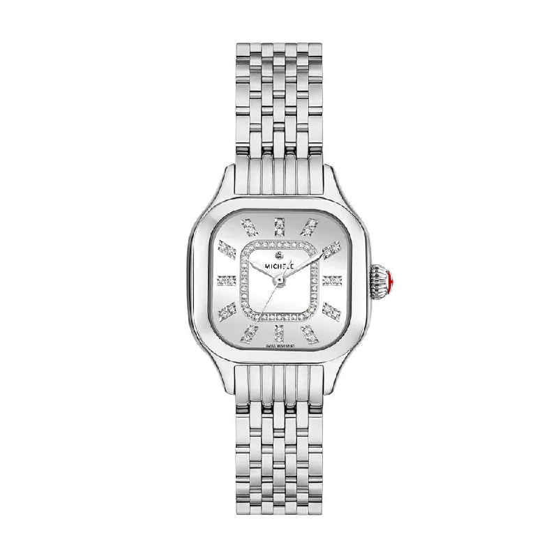 Michele Meggie High Shine Diamond Dial Stainless Steel Watch