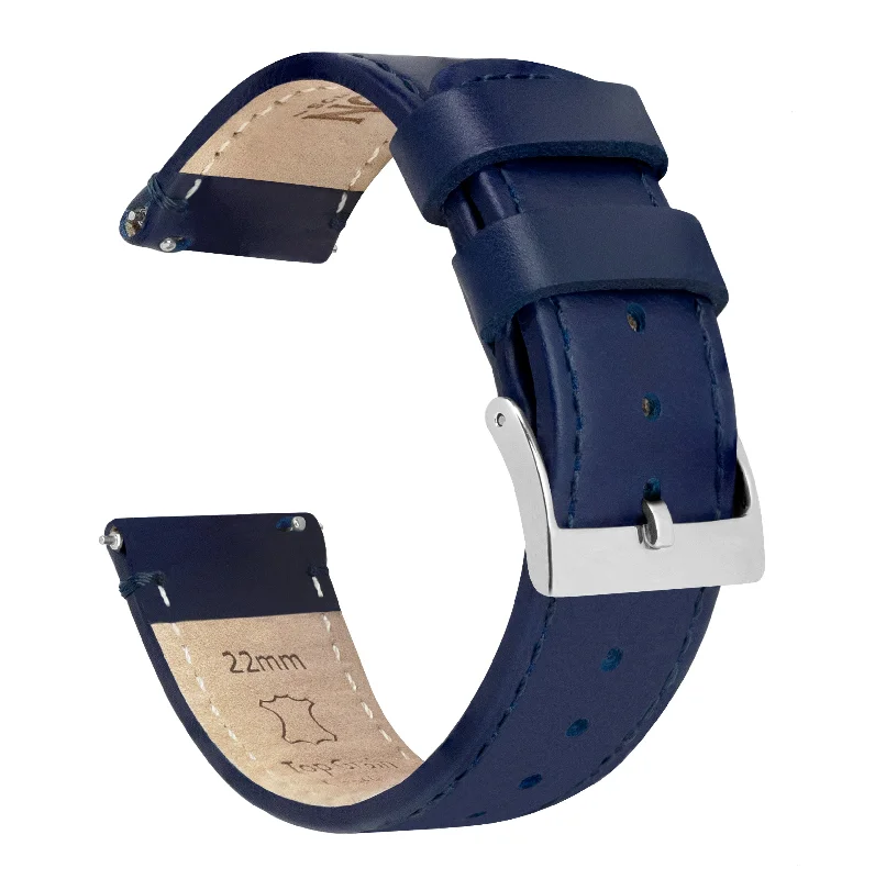 Navy Blue Leather Navy Blue Stitching Watch Band - (16mm, 23mm SALE)