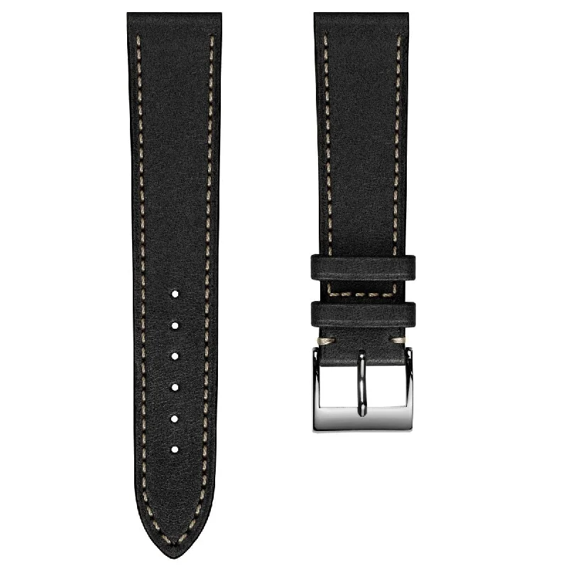 Ostend Baranil Flat Leather Watch Strap - Black