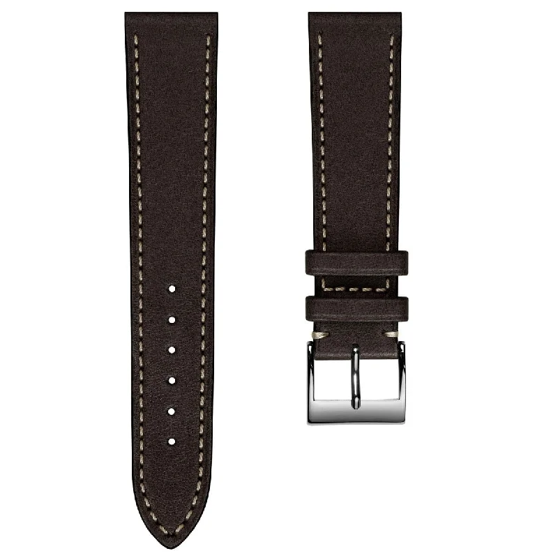 Ostend Baranil Flat Leather Watch Strap - Chocolate Brown