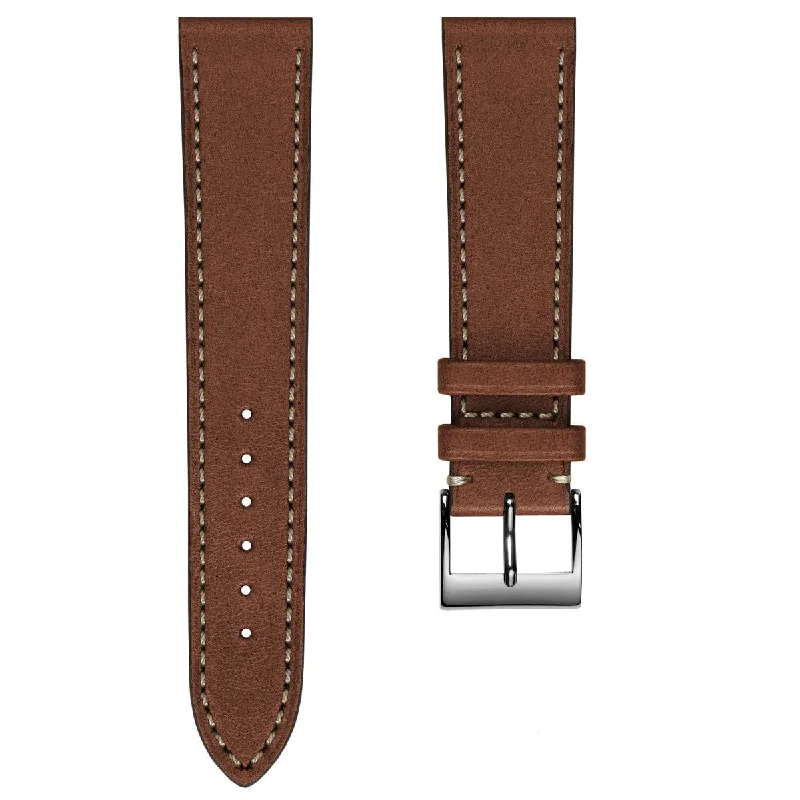 Ostend Baranil Flat Leather Watch Strap - Cognac