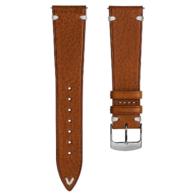 Overton Badalassi Carlo Minerva Box Leather V-Stitch Watch Strap - Coral