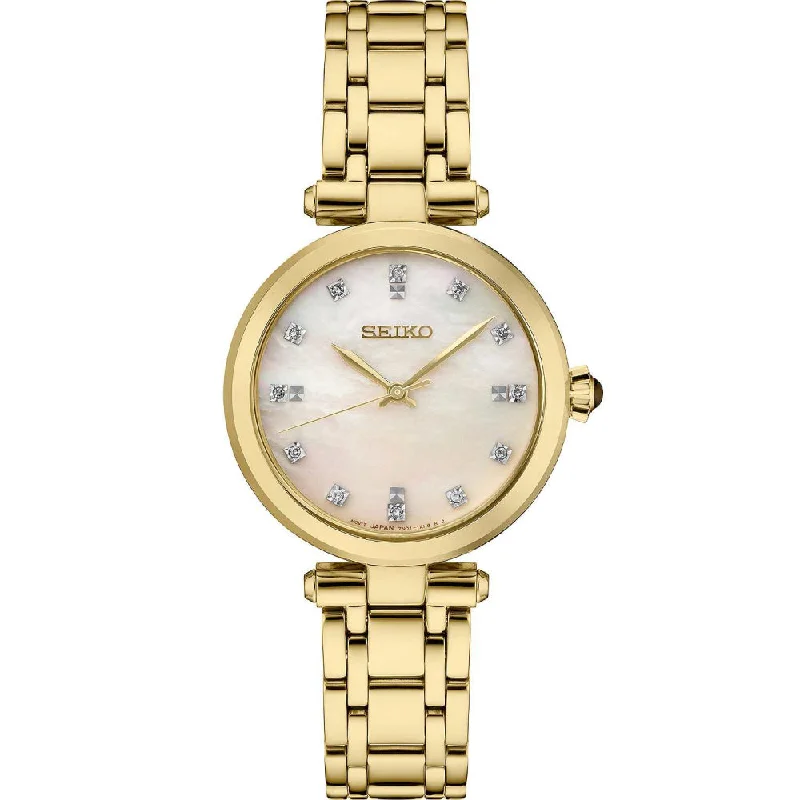 Seiko Diamond Collection White Mother of Pearl Gold Tone Quartz