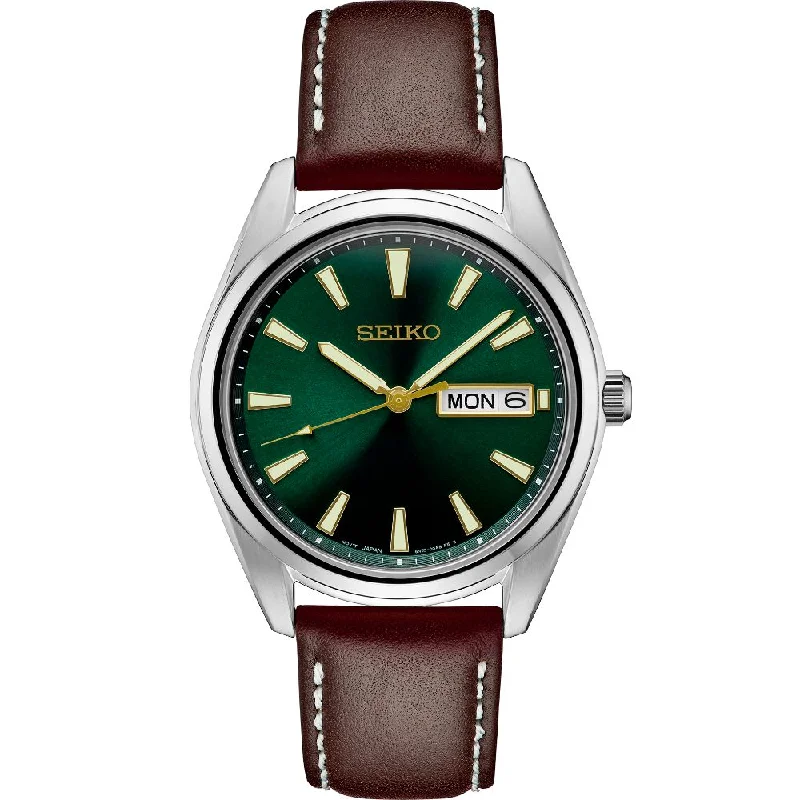 Seiko Essentials 40mm Quartz Green/Brown Leather