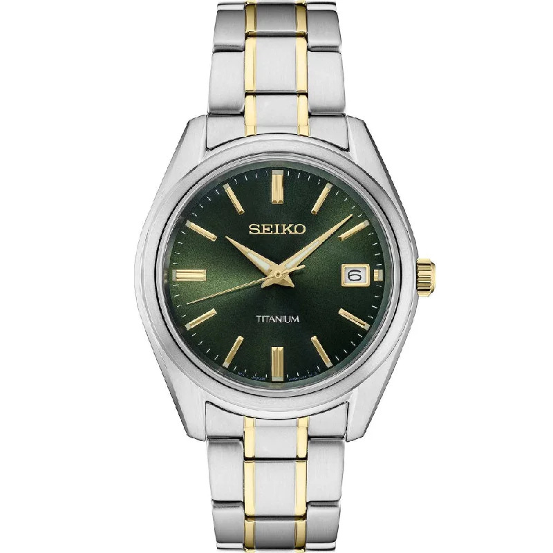 Seiko Essentials 40mm Titanium Quartz, Green Dial SUR377