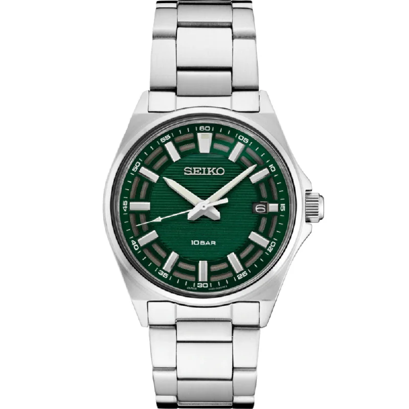 Seiko Essentials Collection 40mm Stainless Quartz, Green Dial