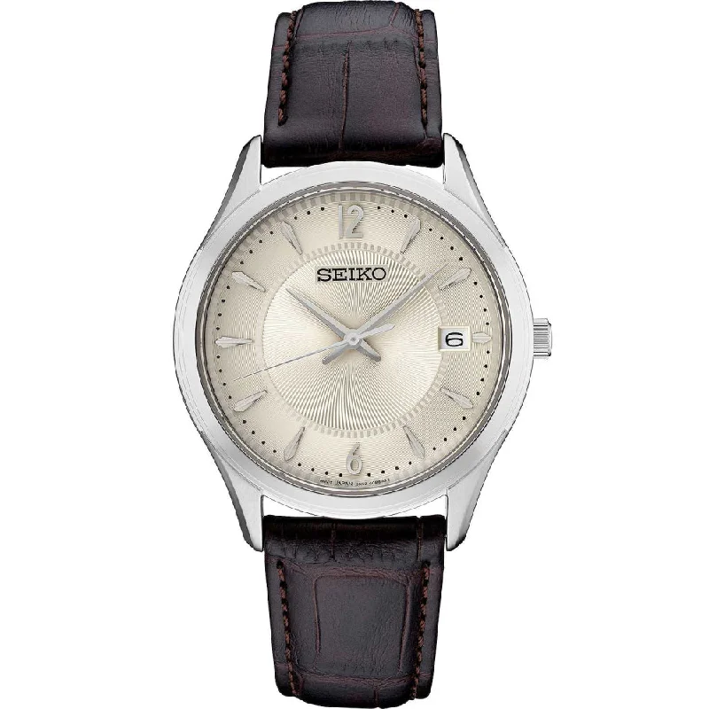 Seiko Essentials Patterned Antique White Dial Quartz, SUR421