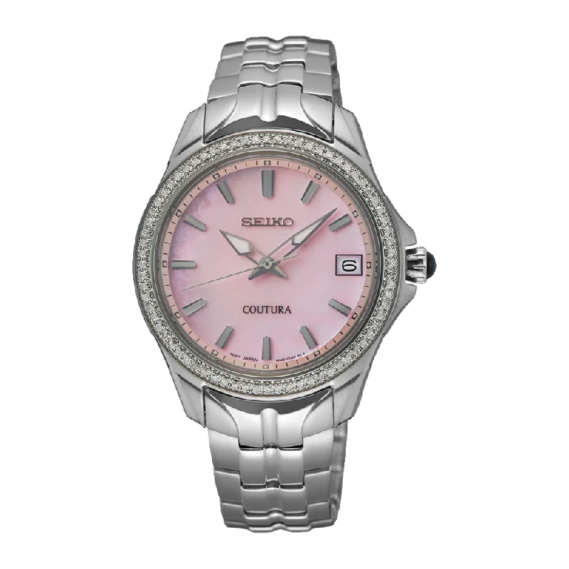 Seiko Ladies Coutura 34mm Stainless Steel Quartz Watch with Diamonds