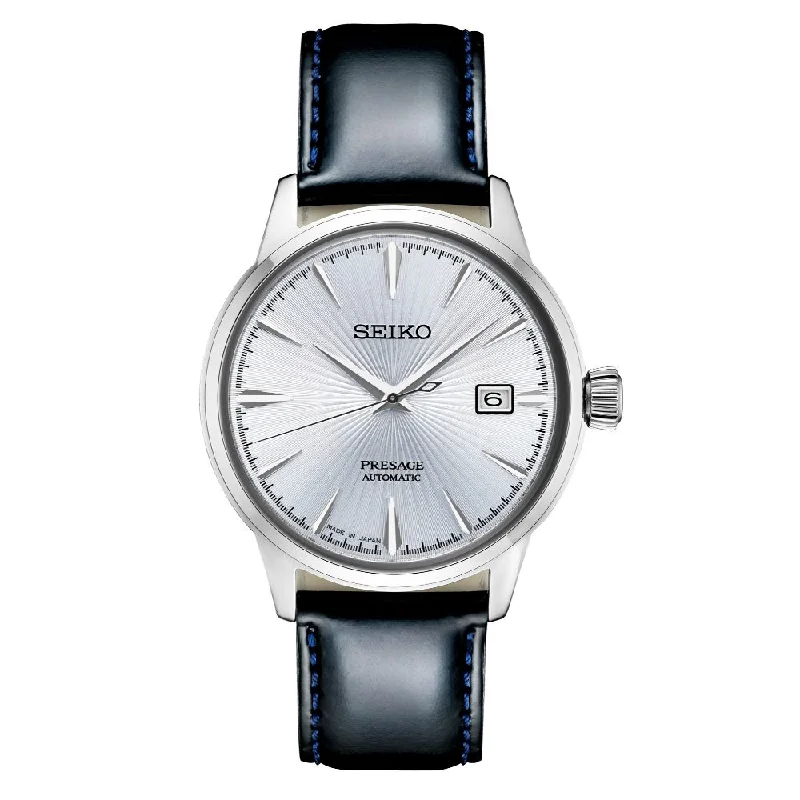 Seiko Presage 40mm Automatic, Silver Dial / Blue Leather Strap