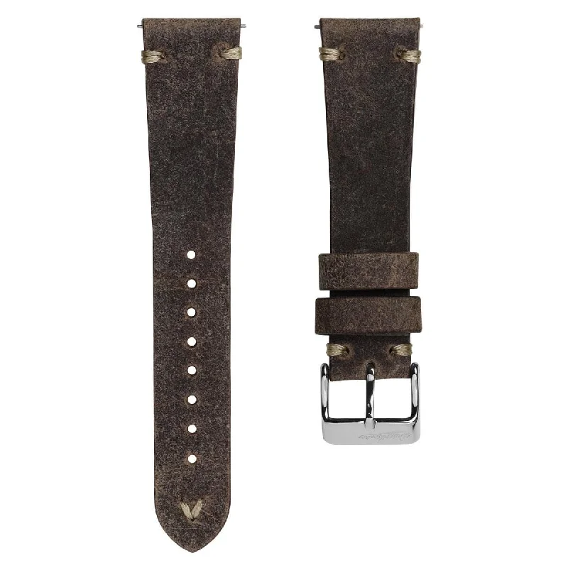 Simple Handmade Distressed Leather Watch Strap - Brown